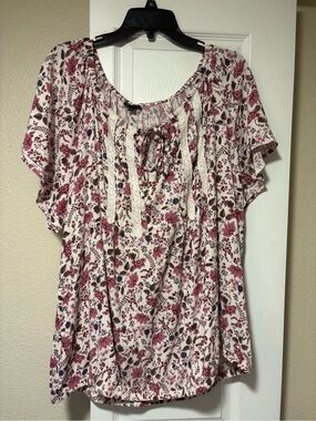 torrid Cream Floral Peasant Blouse with Pink Accents